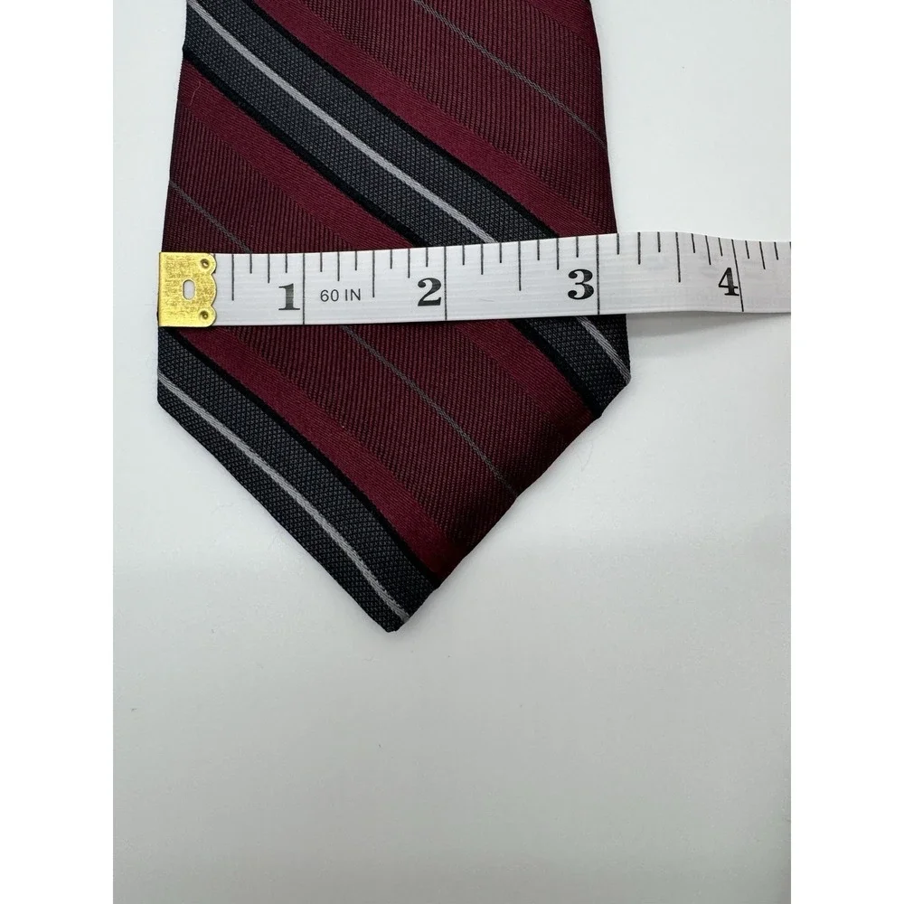 DKNY Mens Tie Red Gray Striped Silk Necktie Classic‎ Diagonal Stripe Designer